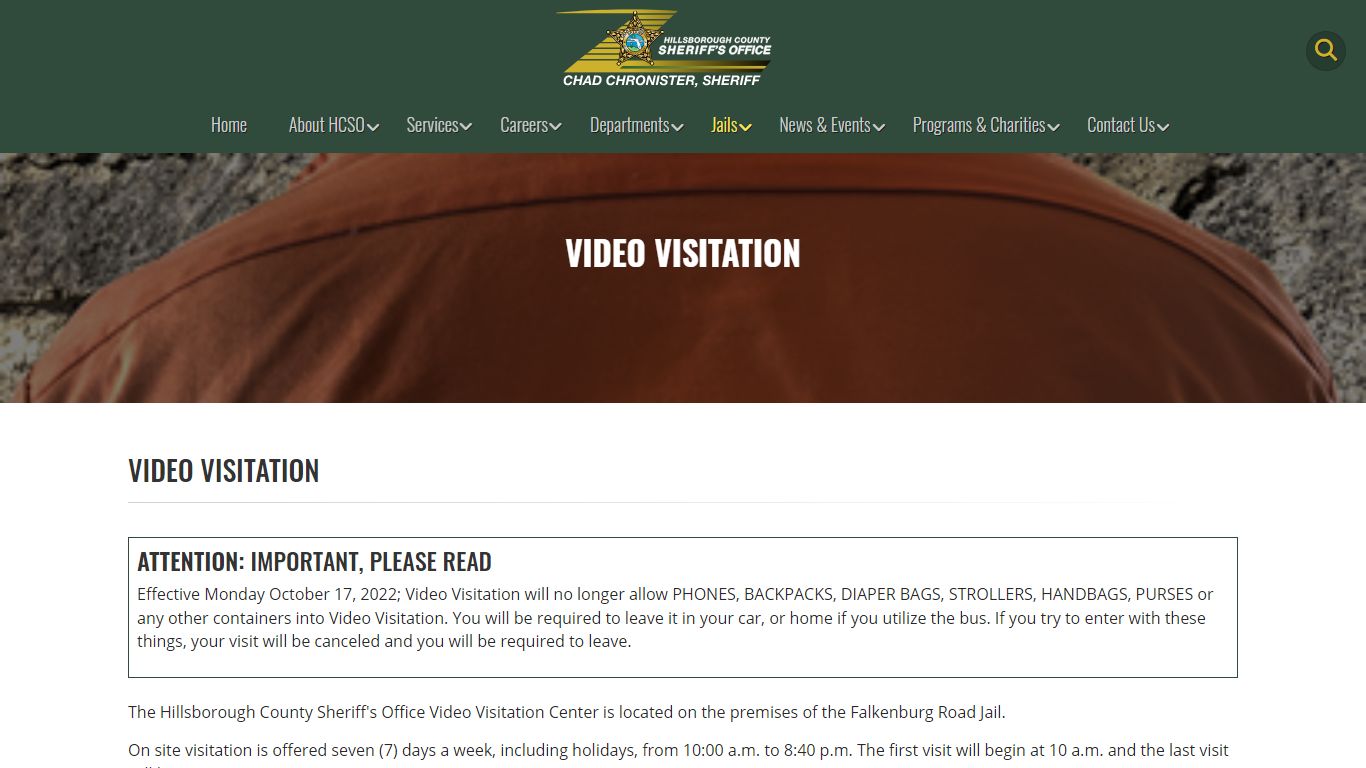 Jail Video Visitation | HCSO, Tampa FL