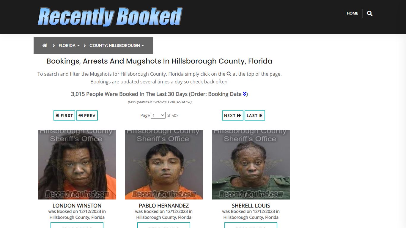 Bookings, Arrests and Mugshots in Hillsborough County, Florida